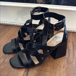 Vince Camuto Black Strappy Block Heels